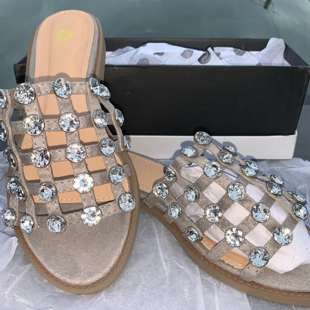 Ice Diamanté Studded Slides